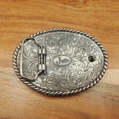 Large Oval Western Justin Engraved Floral Scroll Cowboy Belt Buckle