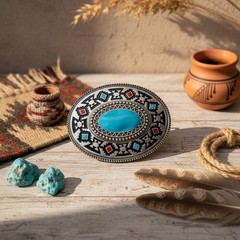 New Men Women Silver Metal Fashion Belt Buckle Native Ethnic Oval Turquoise Blue
