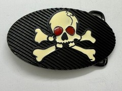 Creepy Red Eyes Skull Crossbones Halloween Gothic Punk Vibe Enameled Belt Buckle