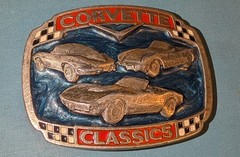 VTG Corvette Classics Pewter Belt Buckle 1988, Great American Buckle Co enamel