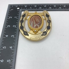 Western Horseshoe Belt Buckle Agate Cabachon Gold Tone Unisex 2.5×3.25” Luck SEE