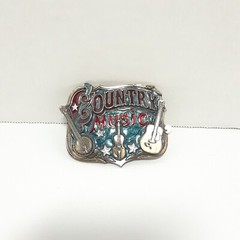 VTG 80s Country Music Belt Buckle Great American USA Guitar Violin Banjo Enamel