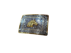 Silver Gold Plated Horse Head Caballo Western Rodeo Belt Buckle Hebilla Vaquera