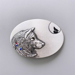 Howling Wolf Oval Western Silver Plated Belt Buckle