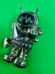 Outer Space Suit Alien Astronaut Chrome Figural Moving Arms Toy Like Belt Buckle