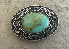 Turquoise Stone Belt Buckle Engraved Silver Western Cowboy Rodeo Design