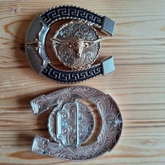 BIG Long horns bull iron western country silver & gold belt buckle