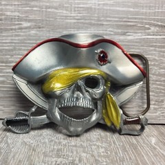 Vtg Large Pirate Skull Crossbones Cross Swords Belt Buckle Costume 1997