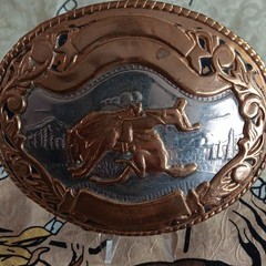 Men&rsquo;s Western Oval Belt Buckle Floral Engraved 2-Tone Antique 1.5in MPN 1973