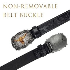 Mens-Western-Cowboy-Belt – Longhorn-Bull-Pattern Fit Waist 31-34 in Black