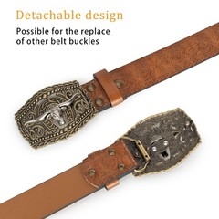 OVOY Men Women Vintage Cow-Head-Buckle For Waist 36-40 in, Brown