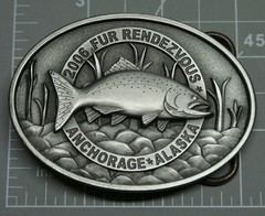 2006 Fur Rondy Rendezvous Belt Buckle Pewter Salmon Fish Brand New A80