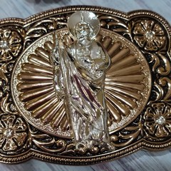 KIDS belt Buckle Saint jude San Judas Western belt Buckle Rose Tone & Silver