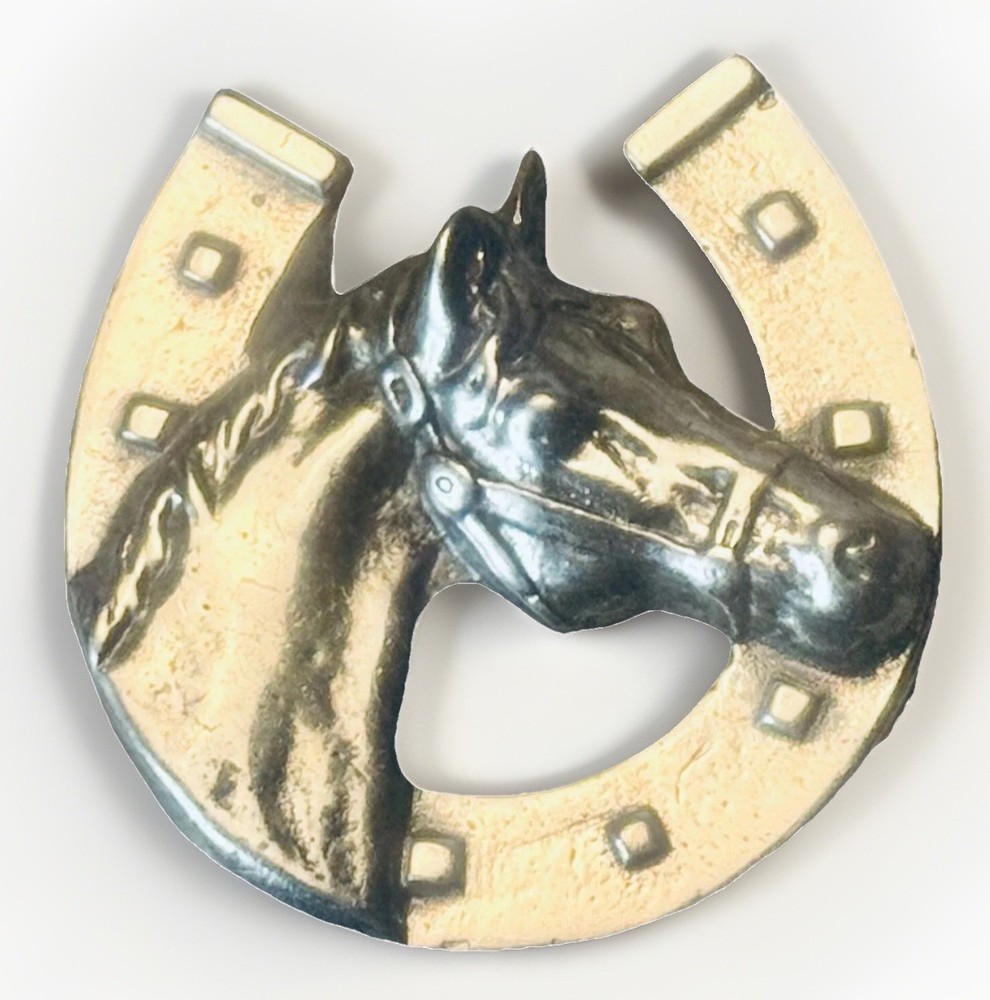 Horse Head Horseshoe Vintage Belt Buckle Western Equestrian Cowboy Silver Tone