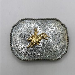 Vintage Silver Tone Plated Belt Buckle Bull Riding Western Cowboy