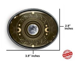 Moon Belt Buckle – Celestial Esoteric Solar System Handmade Silver Buckle – 637