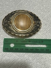 Western Belt Buckle Wood Gold Tone Men’s Unisex Cowboy VTG Cool Unique 3”