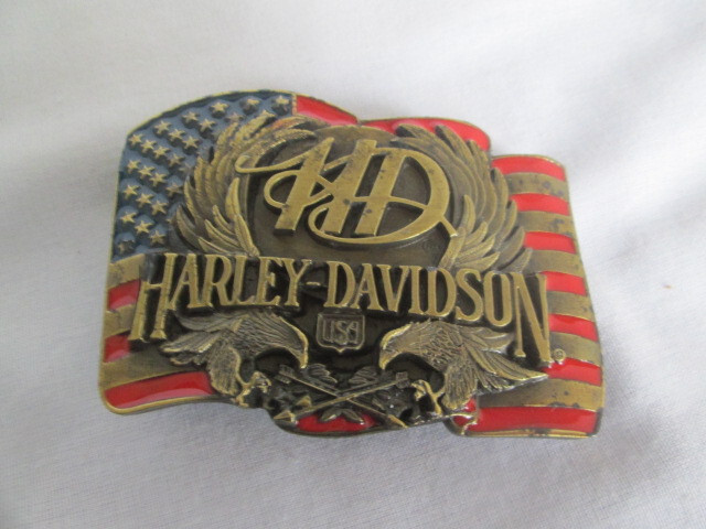 Vintage 1989 Harley-Davidson HD 2 Eagles American Flag Belt Buckle Siskiyou USA