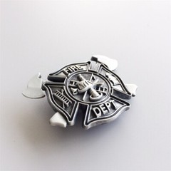 Antique Brushed Silver Fire Fighter Cross Vintage Belt Buckle
