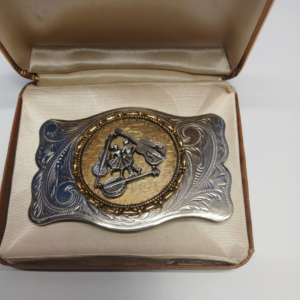 Square Dancers Vintage Belt Buckle Two Toned , Music Instruments B203-6