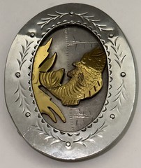 Framed Fish Handmade Stamped & Riveted Belt Buckle with Makers Mark on Back EUC