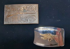 Set of 2- Vintage Brass Belt Buckles WINCHESTER REPEATING ARMS & EAGLE -Hunting