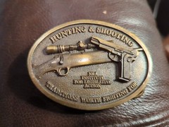 NRA Brass Belt Buckle Pistol Rifle Hunting & Shooting Traditions Worth Fighting