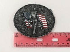 Cowgirl Belt Buckle American West Cow Girl USA Flag