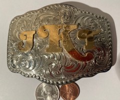 Vintage Metal Belt Buckle, Silver and Brass, JKT, Gary&rsquo;s Belt Buckles, Crafted