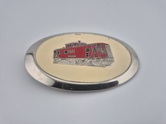 belt buckle oval red silver Norfolk & Western RY railroad 3.75&Prime; long