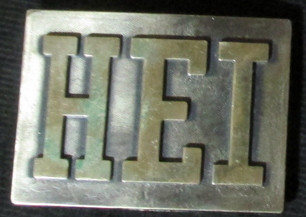 Vintage Jadco Solid Brass HEI BELT BUCKLE 2.5&Prime; x 3.5&Prime; Industrial Embossed USA