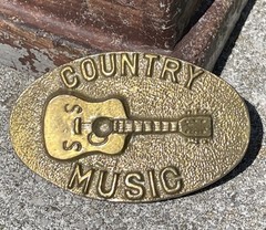 Vtg 1978 Country Music Solid Brass Guitar Belt Buckle Taiwan Western Nashville