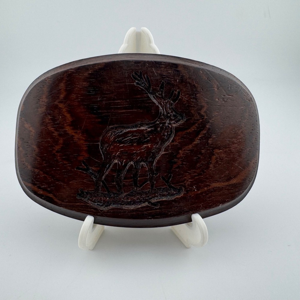 Vintage Kingwood S. America Belt Buckle Brown Wood Excellent Elk 1994 (#124)