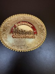 Vintage Collectible Budweiser Clydesdales Raintree Gold Tone Metal Belt Buckle