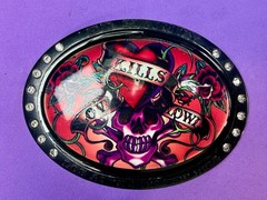 Ed Hardy Love Kills Slowly Signature Tattoo Skull with Rhinestones Belt Buckle