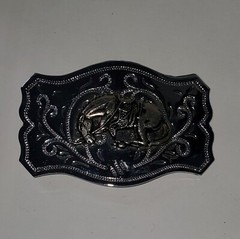 Vintage Chrome Belt Buckle with Applied Bronze Bucking Bronco Horse Clean READ