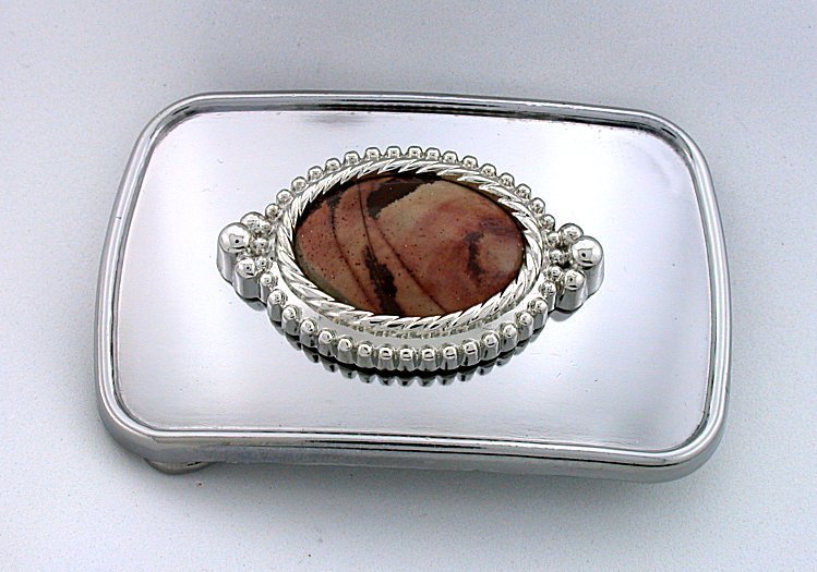 Rectangle Mookite Jasper Cab Cabochon Gunmetal Silver Color Belt Buckle EPBB159