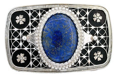 Lapis 40×30 Oval Cab Silver Color 3 3/10 x 2 1/10 Inch Belt Buckle EBS8282/32425