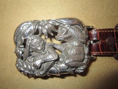 Kieselstein-Cord Sterling Jungle Monkey Buckle W/Brown Alligator Belt Size 4