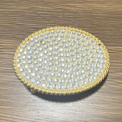 Oval Gold Tone Clear Rhinestone Bling Textured Metal Belt Buckle 1.5&Prime;