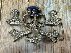 Skull and Crossbones – Clear Rhinestone Covered Cutout Gothic Punk Belt Buckle