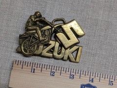 vintage SUZUKI belt buckle MOTOCROSS motorcycle DIRT BIKE western SOLID BRASS