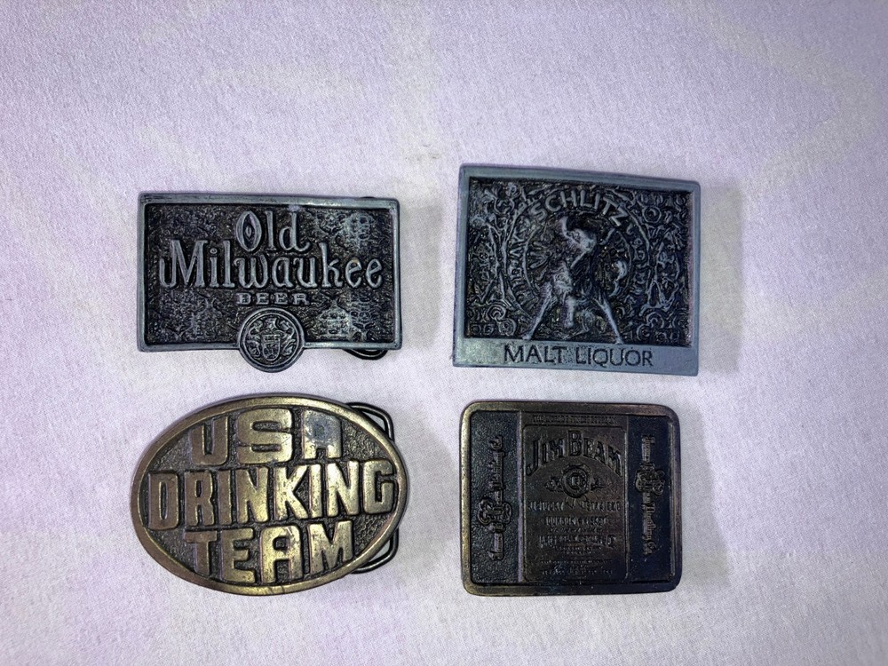 Vintage Belt Buckles Beer & Whiskey Rare Brass & Pewter Vintage!
