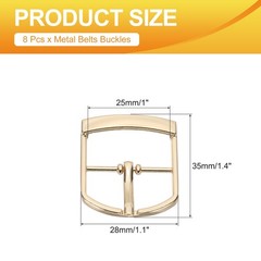 8 Pcs 1 Inch Adjustable Single Prong Buckle Belt Buckle, Gold Tone