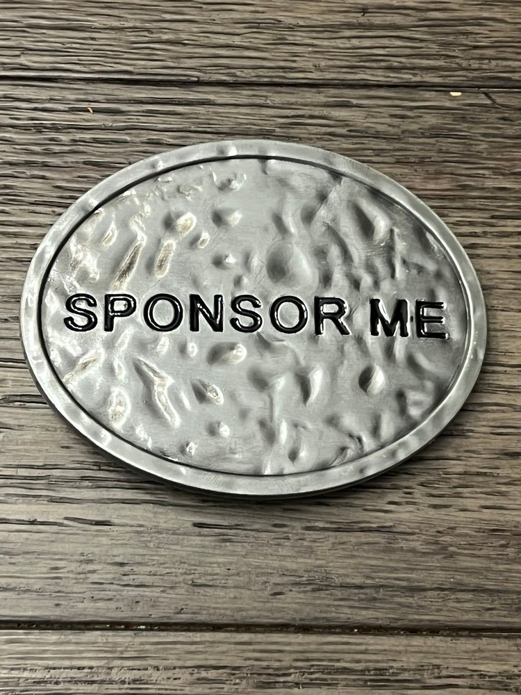 Buckle Rage Belt Buckle Mens Oval SPONSOR ME Hammered Silver Metal Vintage 3in