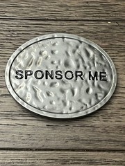 Buckle Rage Belt Buckle Mens Oval SPONSOR ME Hammered Silver Metal Vintage 3in