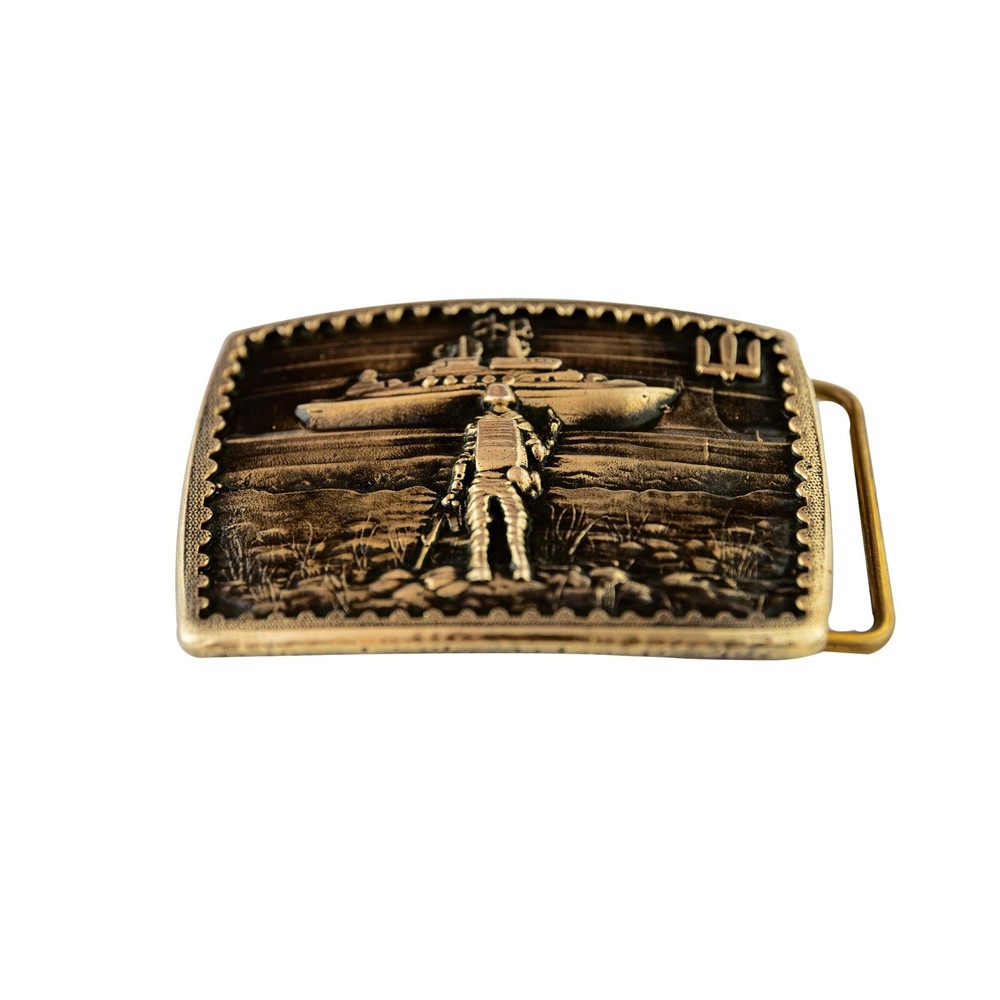 Brass belt buckle « Russian warship go .. » Solid Hand Cast Brass.