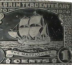 Pilgrim Tercentenary The Mayflower 1 Cents 1620-1920 Solid Pewter Belt Buckle