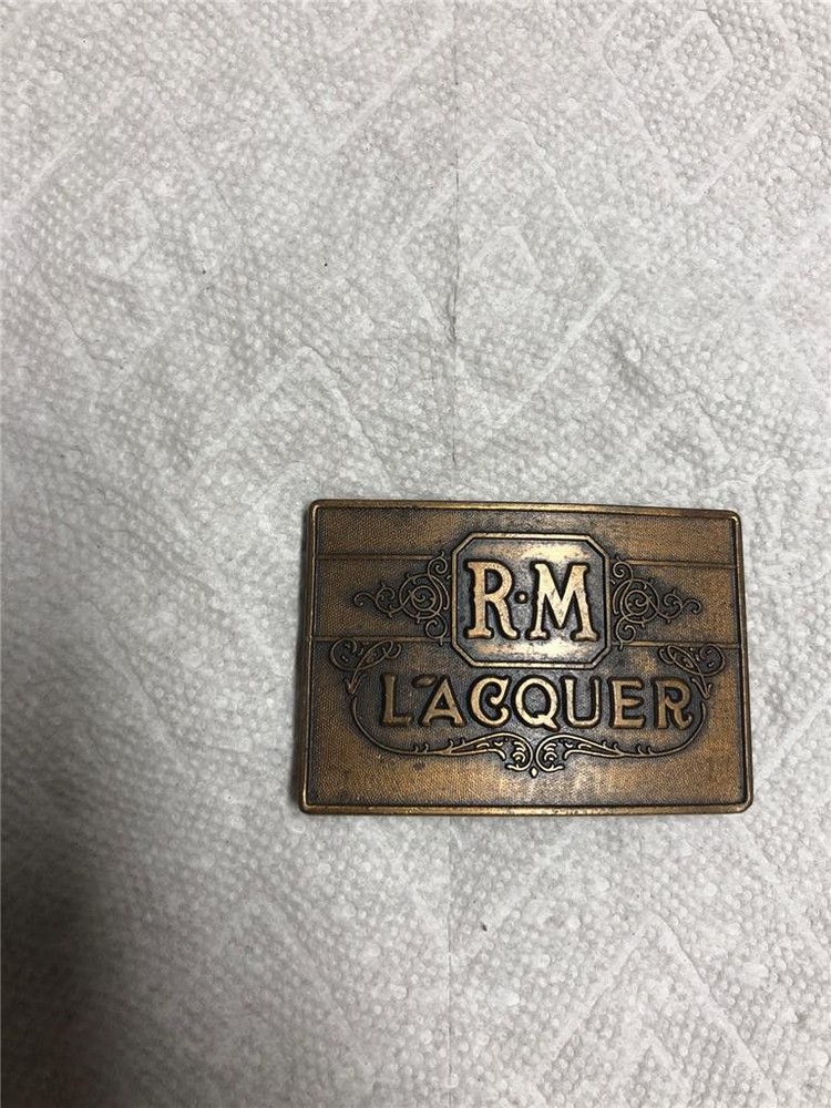 RM Lacquer Brass Belt Buckle Vintage