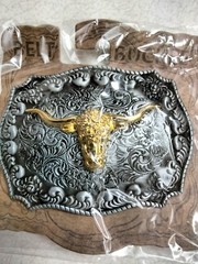 Western Rodeo, Bull Riding with 3-D Bull or Steer metal belt Buckle, New! #3